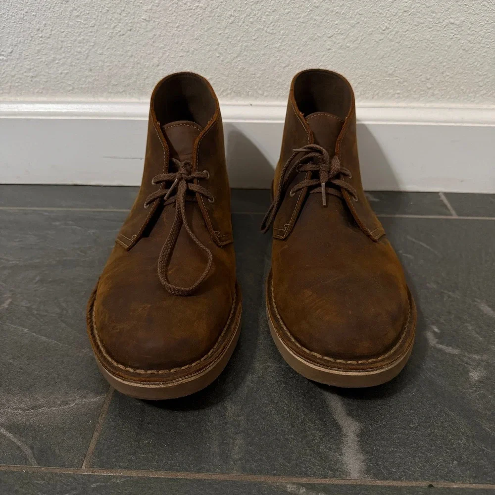 Clarks Mens Bushacre 2 Leather Beeswax Chukka Desert Boots Brown 9W Heritage